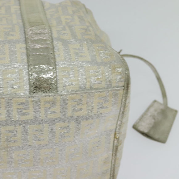 FENDI Zucchino Canvas Hand Bag Silver Auth 119320