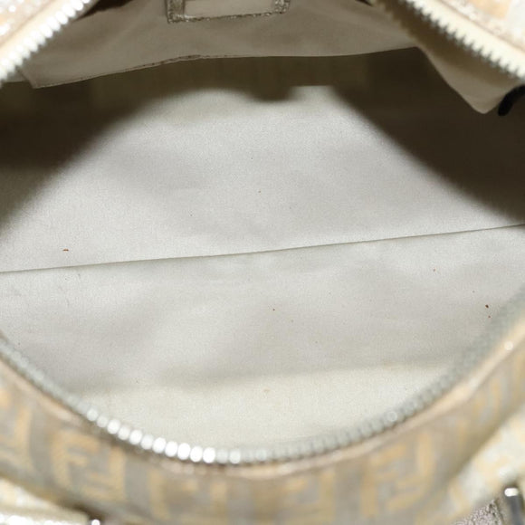 FENDI Zucchino Canvas Hand Bag Silver Auth 119320