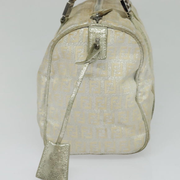 FENDI Zucchino Canvas Hand Bag Silver Auth 119320