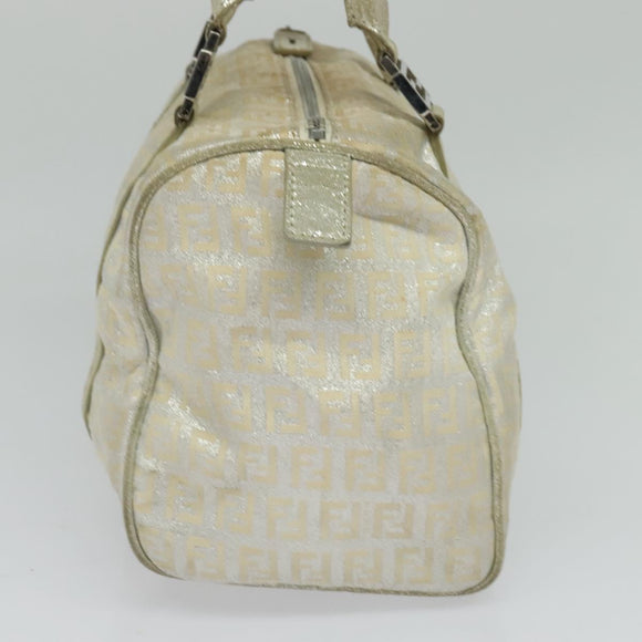 FENDI Zucchino Canvas Hand Bag Silver Auth 119320