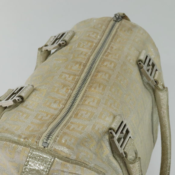 FENDI Zucchino Canvas Hand Bag Silver Auth 119320