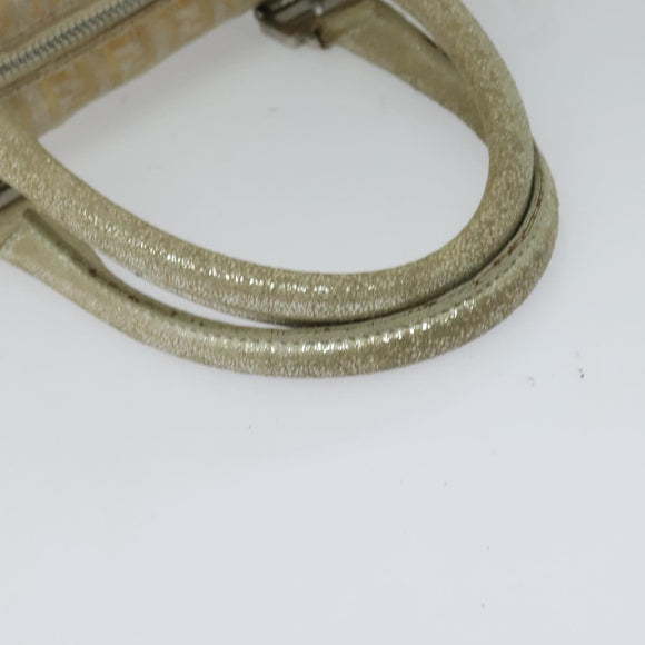 FENDI Zucchino Canvas Hand Bag Silver Auth 119320