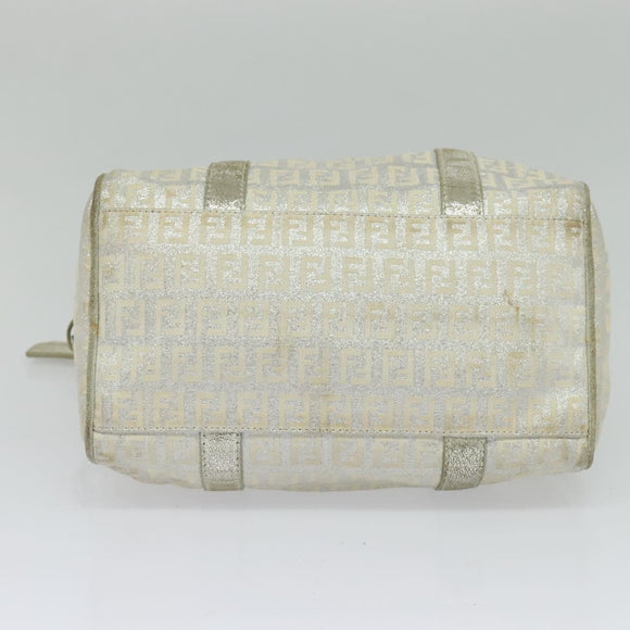 FENDI Zucchino Canvas Hand Bag Silver Auth 119320