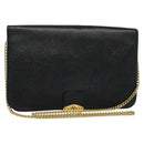 Christian Dior Chain Shoulder Bag Leather Navy Gold Auth 119333-1