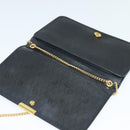 Christian Dior Chain Shoulder Bag Leather Navy Gold Auth 119333-9