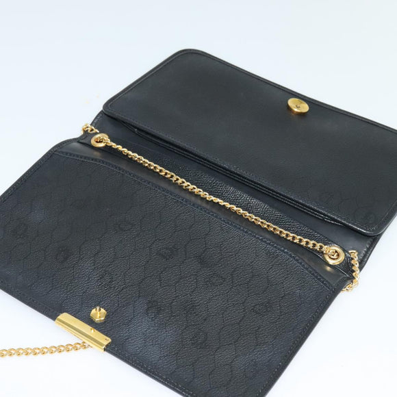 Christian Dior Chain Shoulder Bag Leather Navy Gold Auth 119333