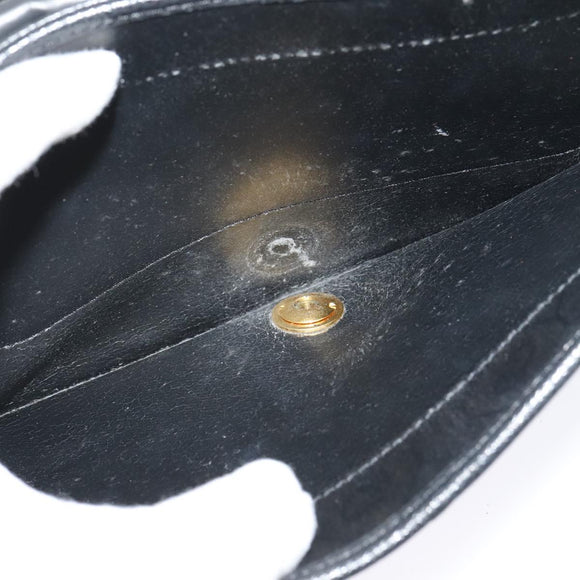 Christian Dior Chain Shoulder Bag Leather Navy Gold Auth 119333