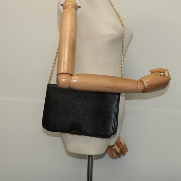 Christian Dior Chain Shoulder Bag Leather Navy Gold Auth 119333