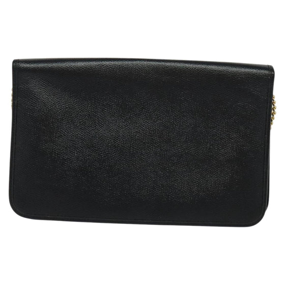 Christian Dior Chain Shoulder Bag Leather Navy Gold Auth 119333