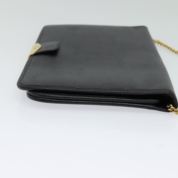 Christian Dior Chain Shoulder Bag Leather Navy Gold Auth 119333