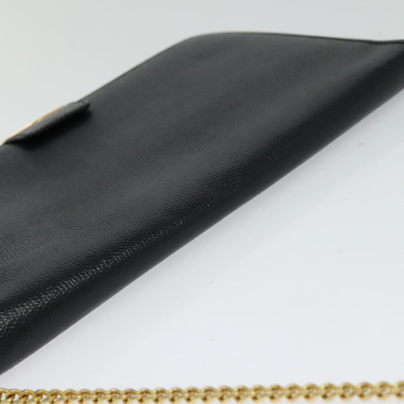 Christian Dior Chain Shoulder Bag Leather Navy Gold Auth 119333