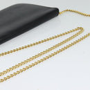 Christian Dior Chain Shoulder Bag Leather Navy Gold Auth 119333-7