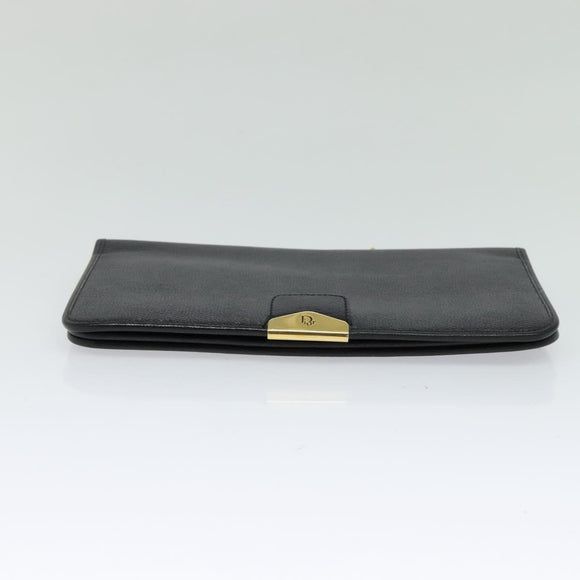 Christian Dior Chain Shoulder Bag Leather Navy Gold Auth 119333