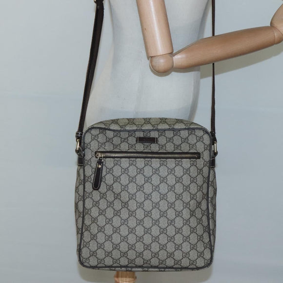 GUCCI GG Supreme Shoulder Bag PVC Leather Beige Gold 201448 Auth 119359