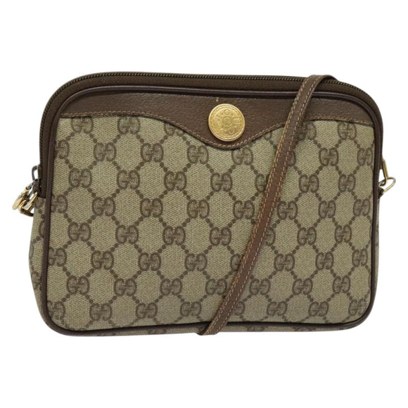 GUCCI GG Supreme Shoulder Bag PVC Leather Beige Gold Auth 119374