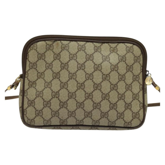 GUCCI GG Supreme Shoulder Bag PVC Leather Beige Gold Auth 119374