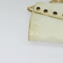 CHANEL Matelasse Chain Shoulder Bag Lamb Skin White CC Auth 119388-9