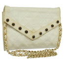 CHANEL Matelasse Chain Shoulder Bag Lamb Skin White CC Auth 119388-1