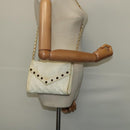 CHANEL Matelasse Chain Shoulder Bag Lamb Skin White CC Auth 119388-22