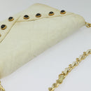 CHANEL Matelasse Chain Shoulder Bag Lamb Skin White CC Auth 119388-6
