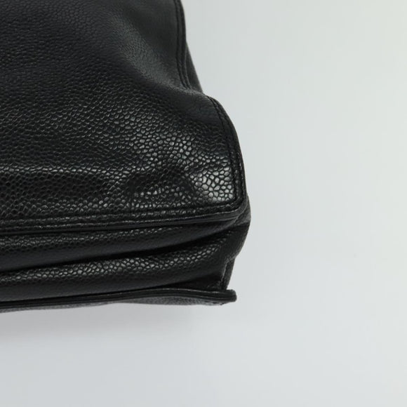 CHANEL COCO Mark Hand Bag Caviar Skin Black Gold CC Auth 119391