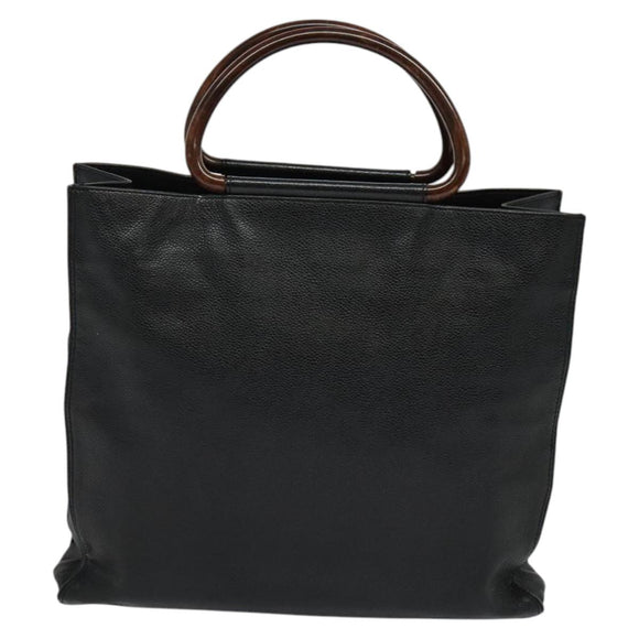 CHANEL COCO Mark Hand Bag Caviar Skin Black Gold CC Auth 119391