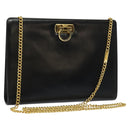 Salvatore Ferragamo Gancini Chain Shoulder Bag Leather Black Gold Auth 119395-1