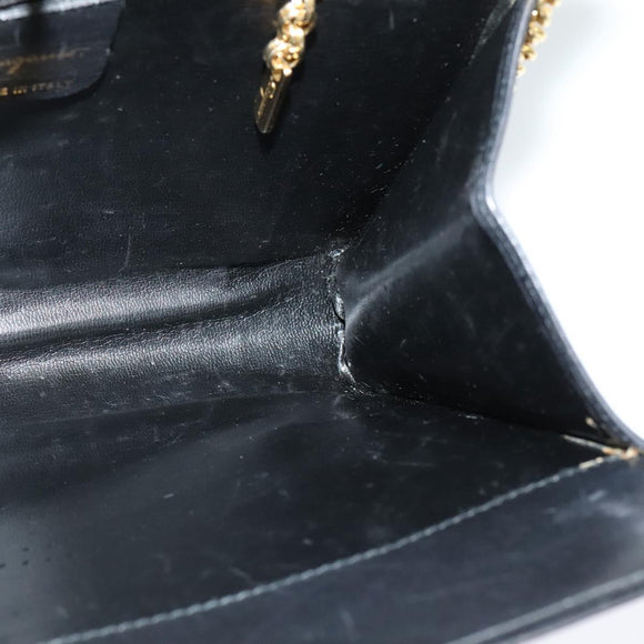 Salvatore Ferragamo Gancini Chain Shoulder Bag Leather Black Gold Auth 119395