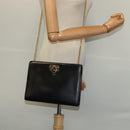 Salvatore Ferragamo Gancini Chain Shoulder Bag Leather Black Gold Auth 119395-18