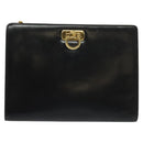 Salvatore Ferragamo Gancini Chain Shoulder Bag Leather Black Gold Auth 119395-13