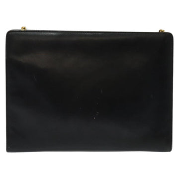 Salvatore Ferragamo Gancini Chain Shoulder Bag Leather Black Gold Auth 119395 - 0