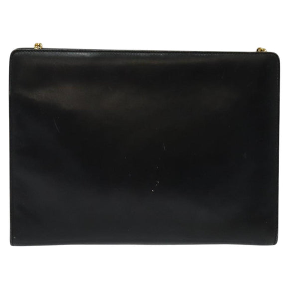 Salvatore Ferragamo Gancini Chain Shoulder Bag Leather Black Gold Auth 119395