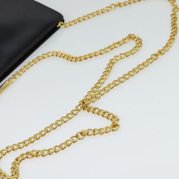 Salvatore Ferragamo Gancini Chain Shoulder Bag Leather Black Gold Auth 119395