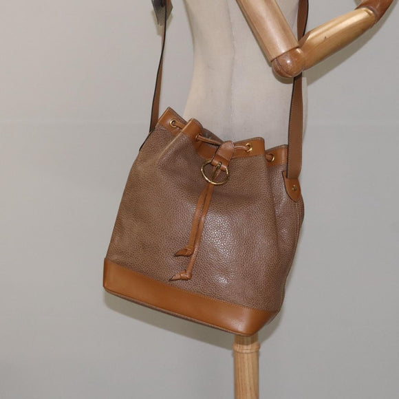 Christian Dior Shoulder Bag Leather Brown Gold Auth 119452