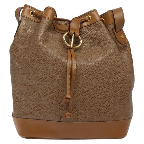 Christian Dior Shoulder Bag Leather Brown Gold Auth 119452