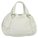 CELINE Hand Bag Leather White Gold Auth 119467-1