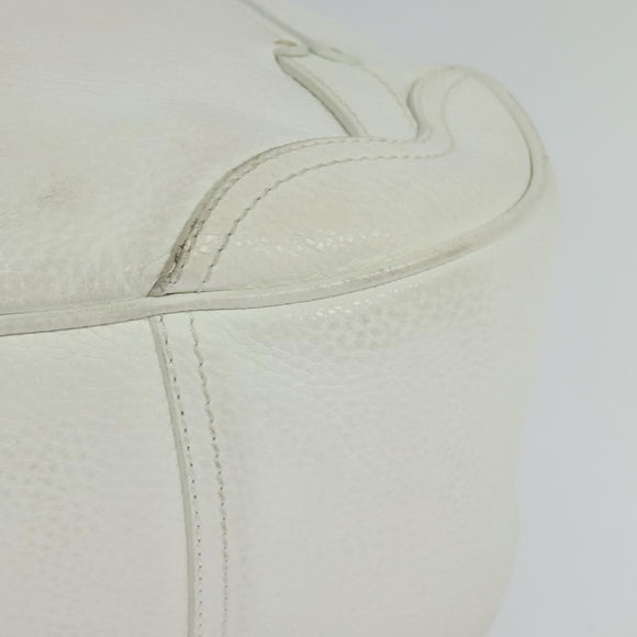 CELINE Hand Bag Leather White Gold Auth 119467
