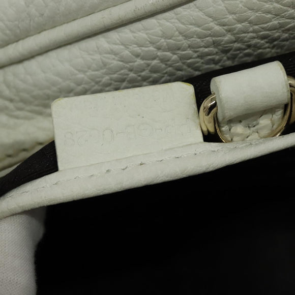 CELINE Hand Bag Leather White Gold Auth 119467