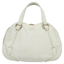 CELINE Hand Bag Leather White Gold Auth 119467-2