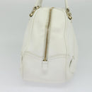 CELINE Hand Bag Leather White Gold Auth 119467-3