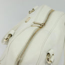 CELINE Hand Bag Leather White Gold Auth 119467-6