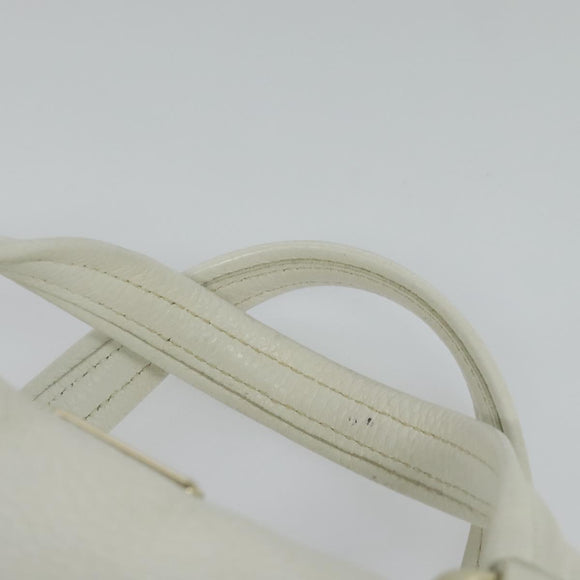 CELINE Hand Bag Leather White Gold Auth 119467