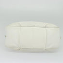 CELINE Hand Bag Leather White Gold Auth 119467-5