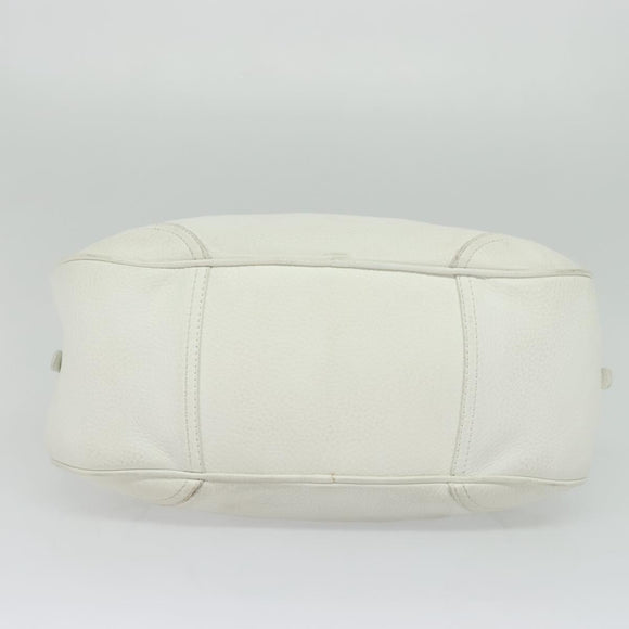 CELINE Hand Bag Leather White Gold Auth 119467