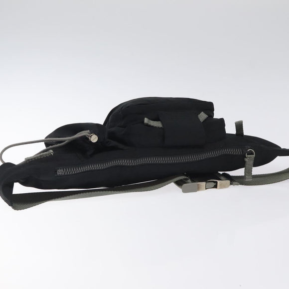 PRADA Sports Waist Bag Nylon Black Silver Auth 119506