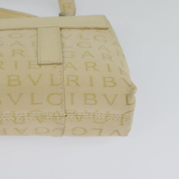 BVLGARI Logogram Shoulder Bag Canvas Beige Silver Auth 119550