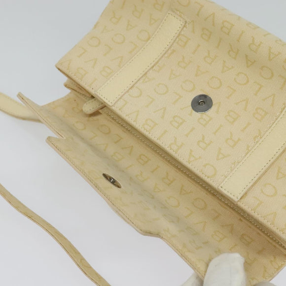 BVLGARI Logogram Shoulder Bag Canvas Beige Silver Auth 119550