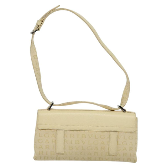 BVLGARI Logogram Shoulder Bag Canvas Beige Silver Auth 119550