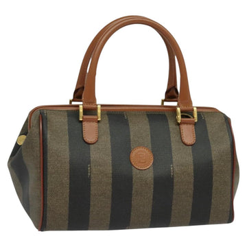 FENDI Pecan Canvas Hand Bag Brown Gold Auth 119578
