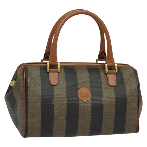 FENDI Pecan Canvas Hand Bag Brown Gold Auth 119578